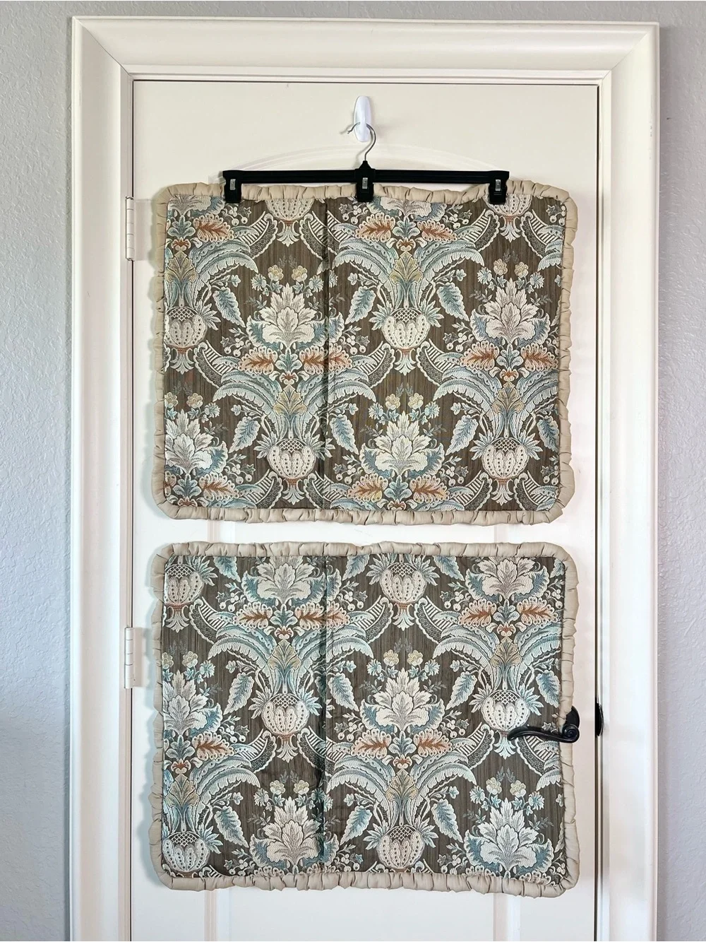 Vintage Jacquard Paisley Pillow Shams Set of 2 Ruffled Taupe Blue Cottagecore